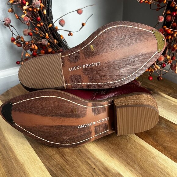 Lucky Brand CAELYN Womens Western Pointed Toe Booties Sz 6M Burgundy Leather - Picture 11 of 11